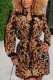 Multicolor Sexy Print Patchwork Turndown Collar Pencil Skirt Dresses