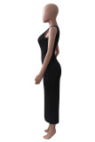 Grey Fashion Sexy Solid Hollowed Out Slit One Shoulder Sleeveless Dress Dresses