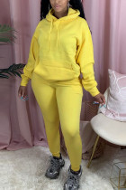Yellow Fashion Active adult Ma'am Patchwork Solid Two Piece Suits pencil Long Sleeve Two Pieces