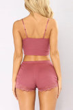 Pink Fashion Sexy adult Patchwork Solid Two Piece Suits HOLLOWED OUT Straight Sleeveless Two Pieces