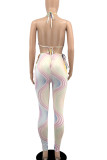 Colour Sexy Print Patchwork Frenulum Backless Swimwears