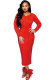 Red Sexy Long Sleeves O neck Slim Dress Ankle-Length diamonds 