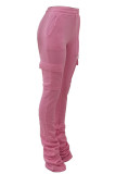 Orange Casual Solid Pocket Fold Boot Cut Patchwork Bottoms