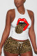 Brown Fashion Sexy adult Ma'am O Neck Patchwork Print Two Piece Suits Pattern Plus Size