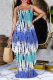 Blue Sexy Print Patchwork Spaghetti Strap Straight Dresses