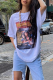 White Casual Print Patchwork O Neck T-Shirts