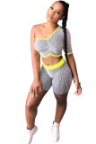 Black and white venetian Fashion adult Ma'am Street Striped Patchwork Two Piece Suits pencil Short Sleeve Two Pieces