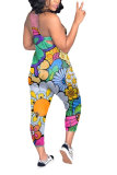 Black Fashion street Print Patchwork Hollow Sleeveless Slip Jumpsuits