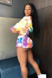 Multi-color Active Fashion Casual adult Stringy selvedge Print Straight Long Sleeve Two-Piece Short S