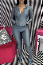 Dark Gray Fashion adult Europe and America Ma'am Patchwork Solid Two Piece Suits pencil Long Sleeve Two Pieces