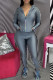 Dark Gray Fashion adult Europe and America Ma'am Patchwork Solid Two Piece Suits pencil Long Sleeve Two Pieces