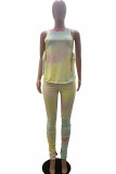 colour Milk Silk Fashion adult Ma'am Street Tie Dye Two Piece Suits pencil Sleeveless Two Pieces