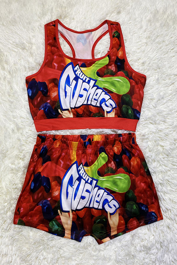 Red-green Sexy Print Straight Sleeveless Two Pieces