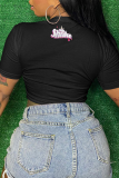 Pink Casual Print Patchwork O Neck Mid Waist T-Shirts