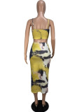 Red Sexy Fashion asymmetrical Print crop top Bandage Two Piece Suits Skinny Two-Piece Dress