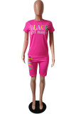 Black Fashion Casual adult Letter Patchwork Print Two Piece Suits pencil Short Sleeve Two Pieces