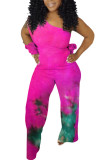 Orange Fashion Street Adult Milk Fiber Tie Dye Tie-dye One Shoulder Loose Jumpsuits