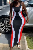 Black Fashion Sexy adult Ma'am Spaghetti Strap Sleeveless Slip Step Skirt Ankle-Length Print Patchwork Dresses