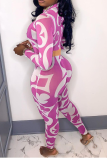 Blue Sexy Print Patchwork O Neck Long Sleeve Two Pieces