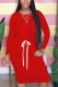 Red Fashion Casual Adult Solid Patchwork Draw String O Neck Long Sleeve Knee Length T-shirt Dress Dresses