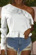 White Fashion Casual Print Backless Oblique Collar Tops