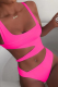 Rose Red Sexy Print Hollowed Out Patchwork Swimwears