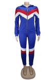 Red adult Fashion Active contrast color Patchwork Two Piece Suits Geometric pencil Long Sleeve