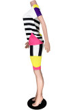 Pink Fashion Active adult Patchwork Print contrast color Two Piece Suits pencil Short Sleeve Two Pieces
