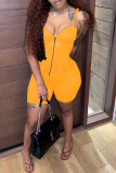 Black Sexy Solid Patchwork Spaghetti Strap Sleeveless Two Pieces