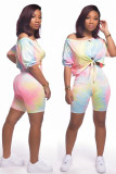 Orange Fashion adult Casual Tie Dye Bandage Print Two Piece Suits Patchwork pencil Half Sleeve
