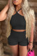 Black Sexy Casual Solid Backless Spaghetti Strap Sleeveless Two Pieces