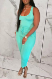 Red Casual Solid Patchwork U Neck Sleeveless Two Pieces