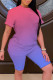 Pink Purple Casual Gradual Change Patchwork O Neck Short Sleeve Two Pieces