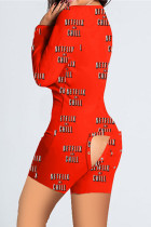 Red Casual Living Print Basic V Neck Regular Romper