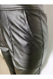 Black PU Zipper Fly Mid Zippered Solid Straight Pants Pants