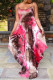 Pink Fashion Sexy Print Tie Dye Backless Spaghetti Strap Irregular Dress