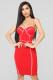Red Fashion Sexy Spaghetti Strap Sleeveless Slip Step Skirt Knee-Length Patchwork Solid Club