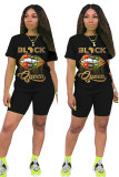 White Fashion Casual adult Letter Patchwork Two Piece Suits Lips Print Straight Short Sleeve Two Pieces