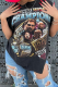 Cowboy Black Casual Print Patchwork O Neck T-Shirts