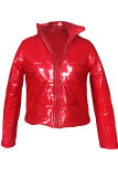 Red Turndown Collar Solid PU Long Sleeve 