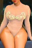 Apricot Fashion Sexy Embroidery Long Sleeve Swimwears