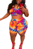 multicolor Fashion Casual adult Ma'am V Neck Print Two Piece Suits Stitching Pattern Plus Size