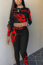 Black Fashion adult Ma'am Street Print Two Piece Suits pencil Long Sleeve Two Pieces