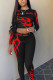 Black Fashion adult Ma'am Street Print Two Piece Suits pencil Long Sleeve Two Pieces