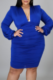 Black Sexy Solid Patchwork V Neck Plus Size Dresses