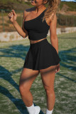 Red Fashion Sexy Solid Backless One Shoulder Sleeveless Two Pieces