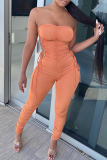 Purplish Red Sexy Solid Bandage Hollowed Out Strapless Regular Jumpsuits