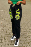 Black Sportswear Embroidered Mid Waist Pencil Bottoms