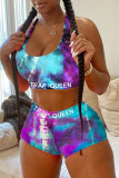 rose red Fashion Sexy adult Letter Patchwork Print Character Tie Dye Two Piece Suits pencil Sleeveless Two Pieces