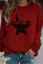 Red Casual Street Letter Print The stars Pullovers Basic O Neck Tops